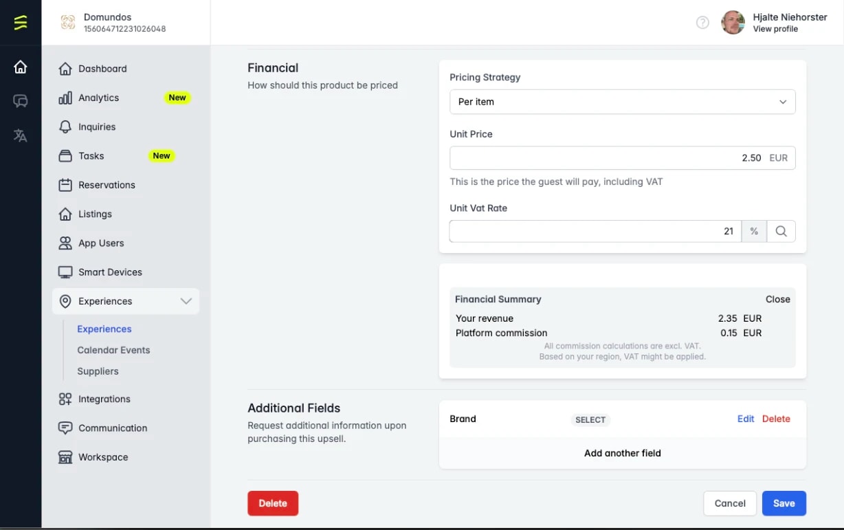 Upsell editor & pricing